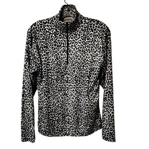 Nils Leopard cheetah animal Print Quarter-Zip Pullover mock neck layering piece